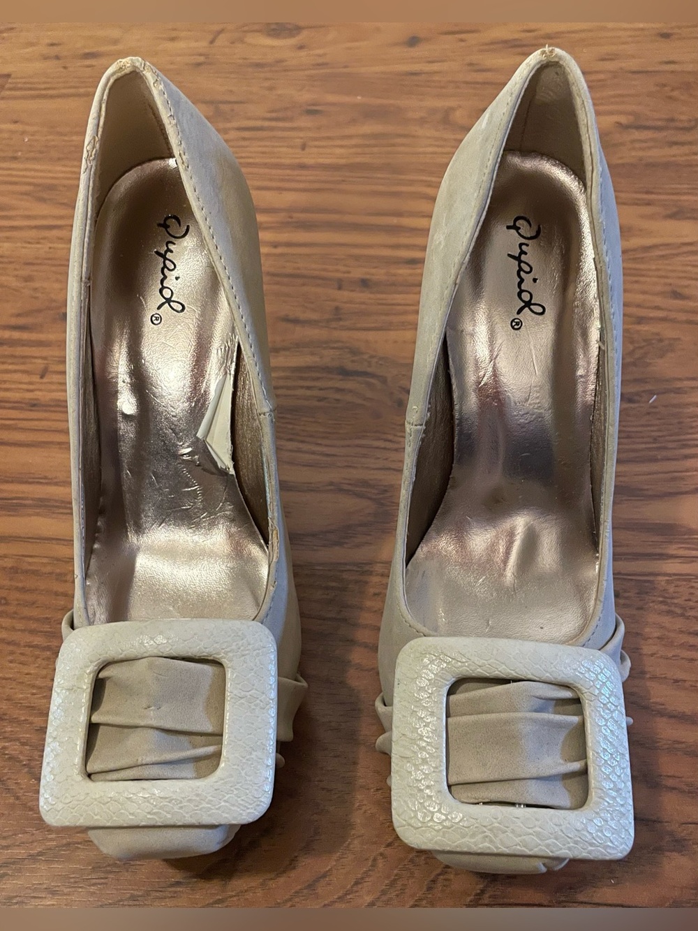 Qupid Taupe Buckle Pointed-Toe High Heels Size 7